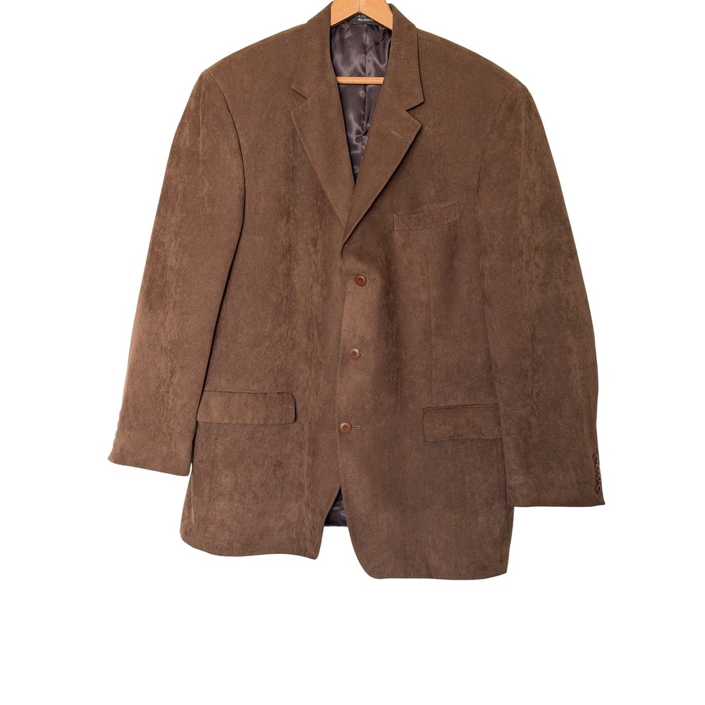 Andrew Fezza Blazer Mens 46L Brown Corduroy 3-Button Sport Coat Long Jacket